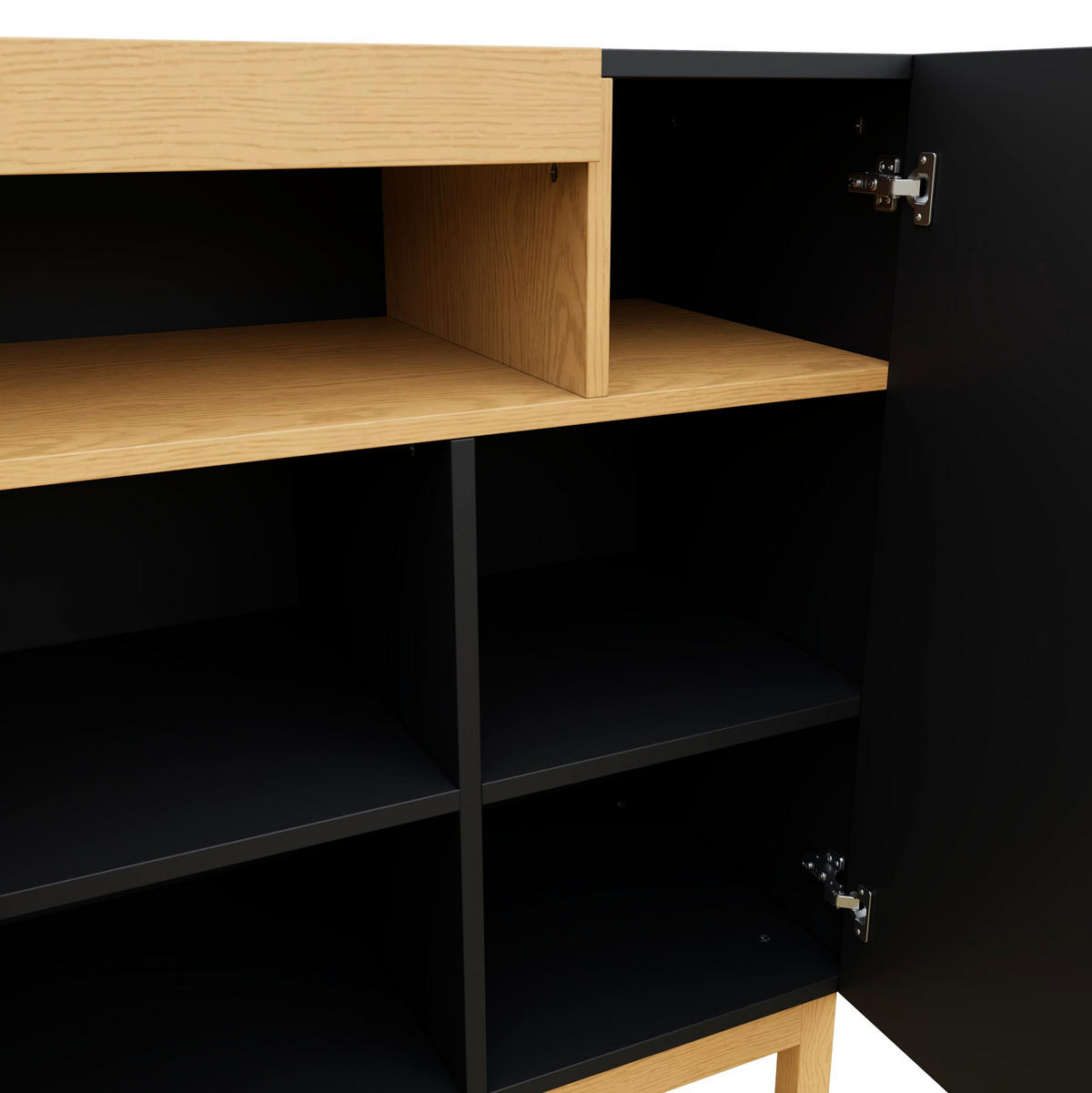 SIDEBOARD aus Spanplatte 120,5x42x96 cm Schwarz mit 3 Türen und offenem Mittelfach - Schwarz, Holzwerkstoff (120.5/96/42cm) - IVMEU