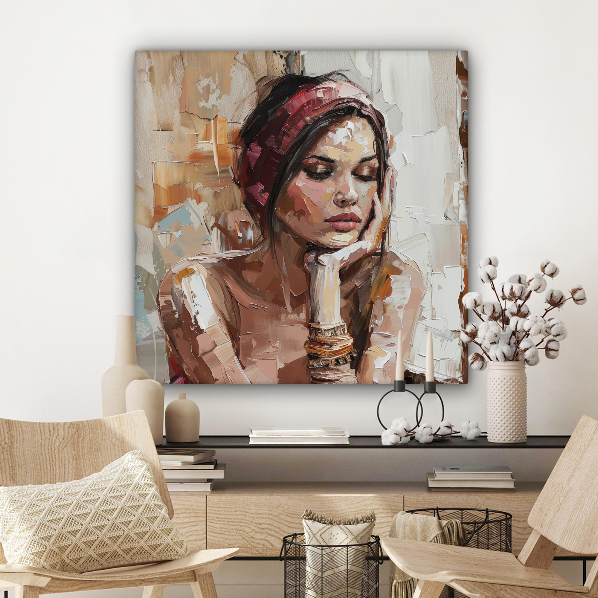 LEINWANDBILD Frau - Lackierung - Porträt - Modern 90x90 cm - Altrosa, Textil (90/90cm) - MuchoWow