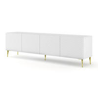 TV LOWBOARD Weiß, Weiß Hochglanz, Gold 200/56/42 - Weiß Hochglanz/Weiß, Holzwerkstoff (200/56/42cm) - RAUMHIRSCH FURNITURE