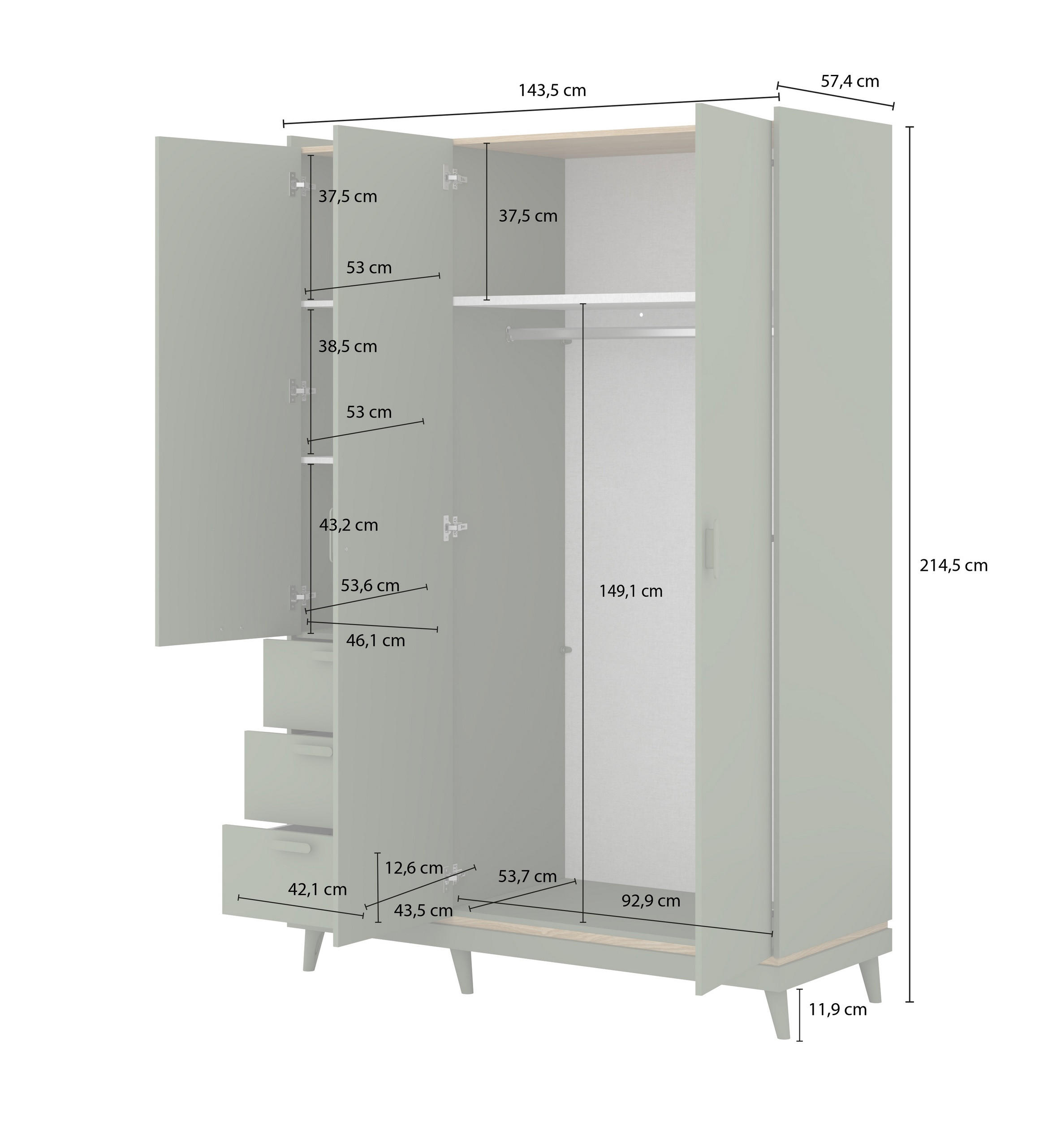Masseno Drehtürenschrank Eiche 143.5x214.5x57.4 cm