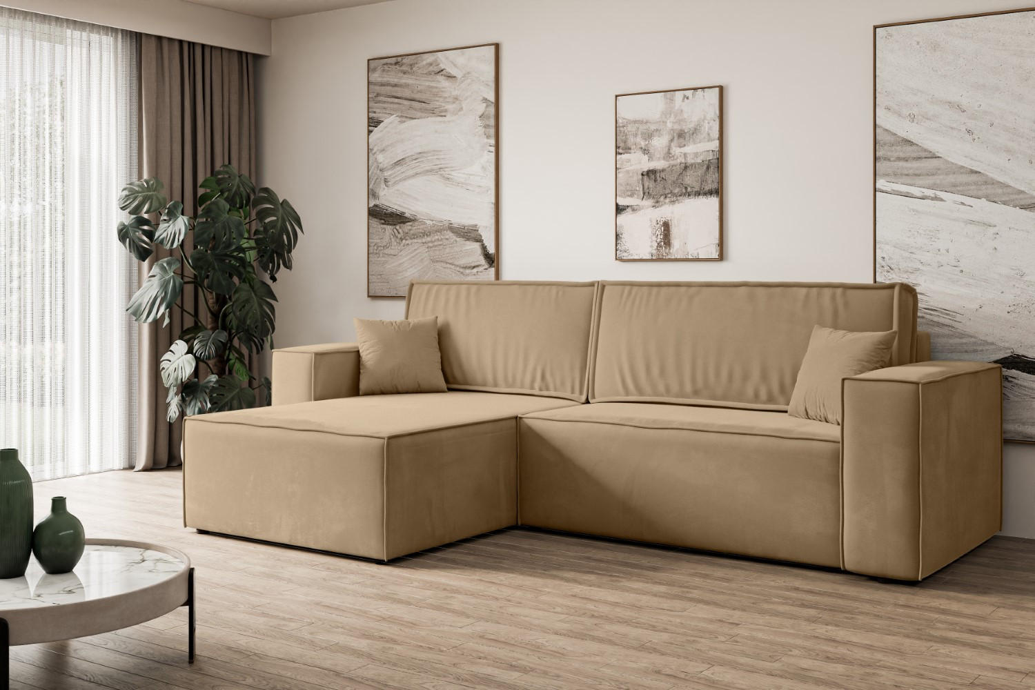 Thumbnail - Altdecor Ecksofa, Hellbraun, Beige, Textil, 4-Sitzer, L-Form, 277x143 cm, Wohnzimmer, Sofas & Couches, Wohnlandschaften,...