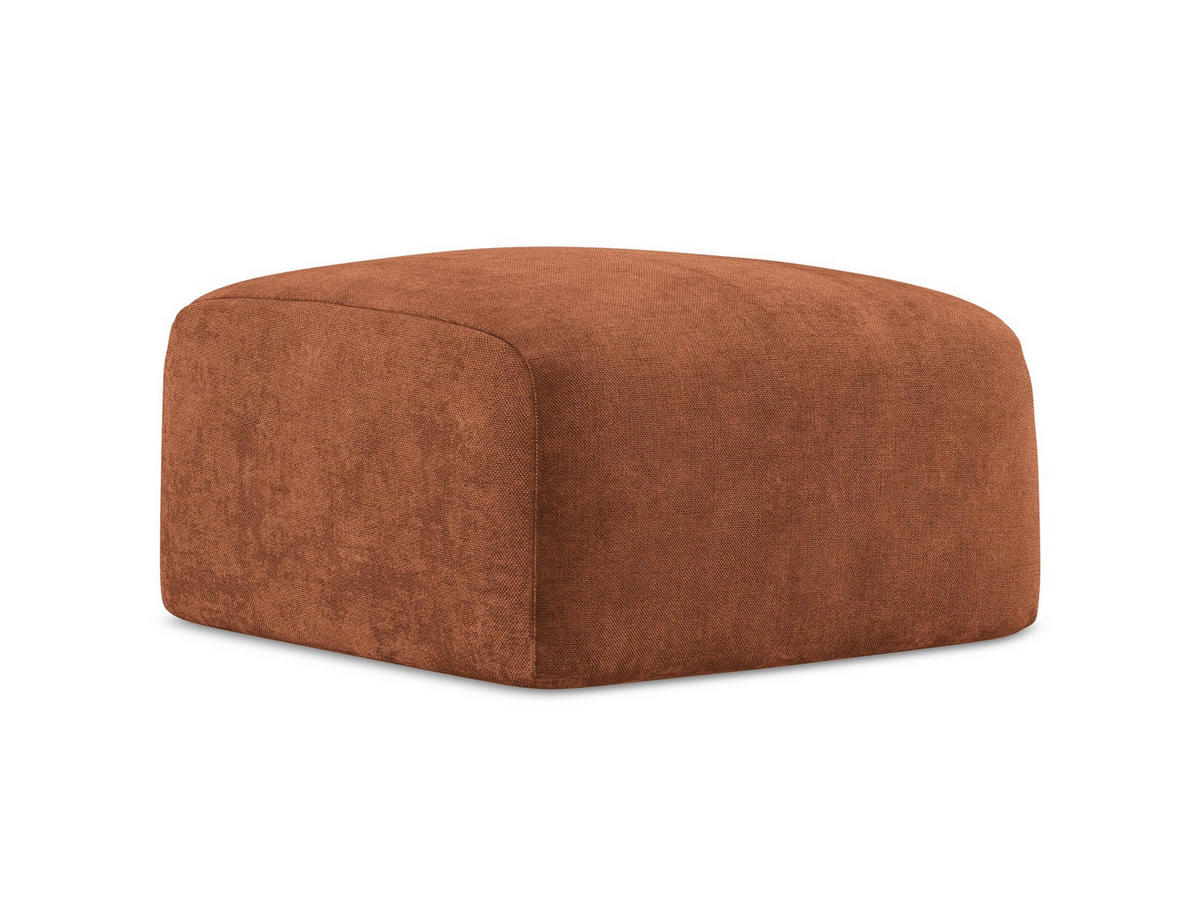 POUF Chenille Stoff Orange - Terracotta/Schwarz, Holzwerkstoff/Kunststoff (65/40/65cm) - Makamii