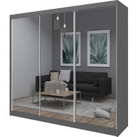 SCHWEBETÜRENSCHRANK Darix 240 cm mit Spiegel, 3-türig, grau - Grau, Kunststoff (240/216/61cm) - Margaret Hadas24