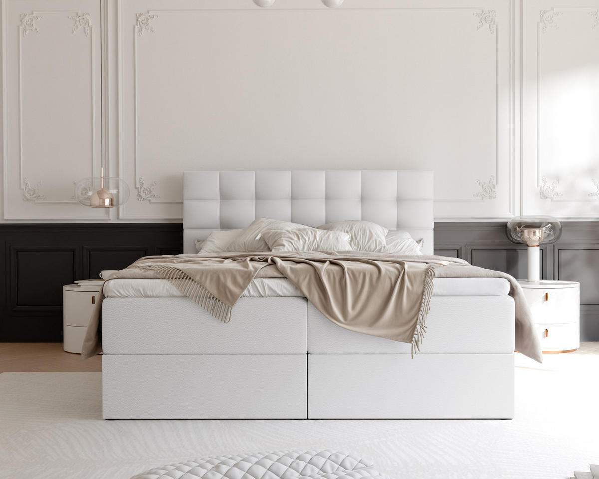 BOXBETT GRAND 180/200 cm, in Weiß, mit Matratze und Topper - Weiß, Holzwerkstoff/Textil (180/200cm) - Idohome