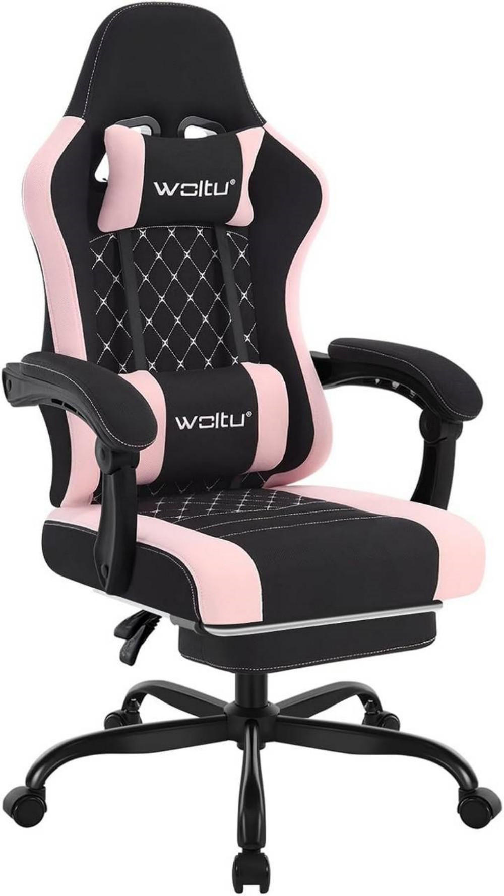 GAMINGSTUHL mit Massagefunktion, Netzstoff, Schwarz+Rosa - Schwarz/Rosa, Textil/Metall (70/127/70cm) - Woltu