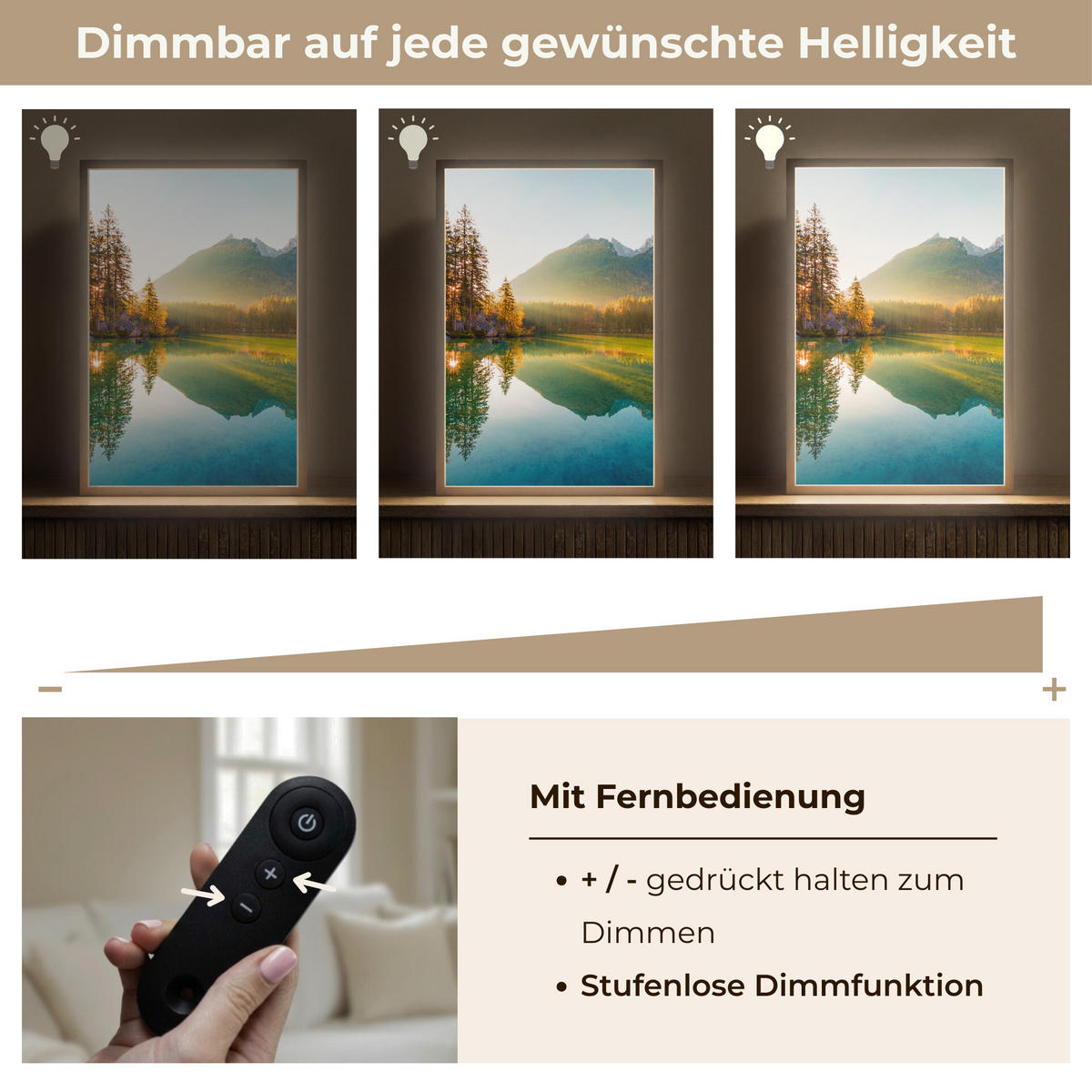 WANDLEUCHTE MIT AKKU See - Wald - Berge - Natur - Sonne - Landschaft 40x60 cm - Grün, Holzwerkstoff (40/60/8cm) - OnlyWow