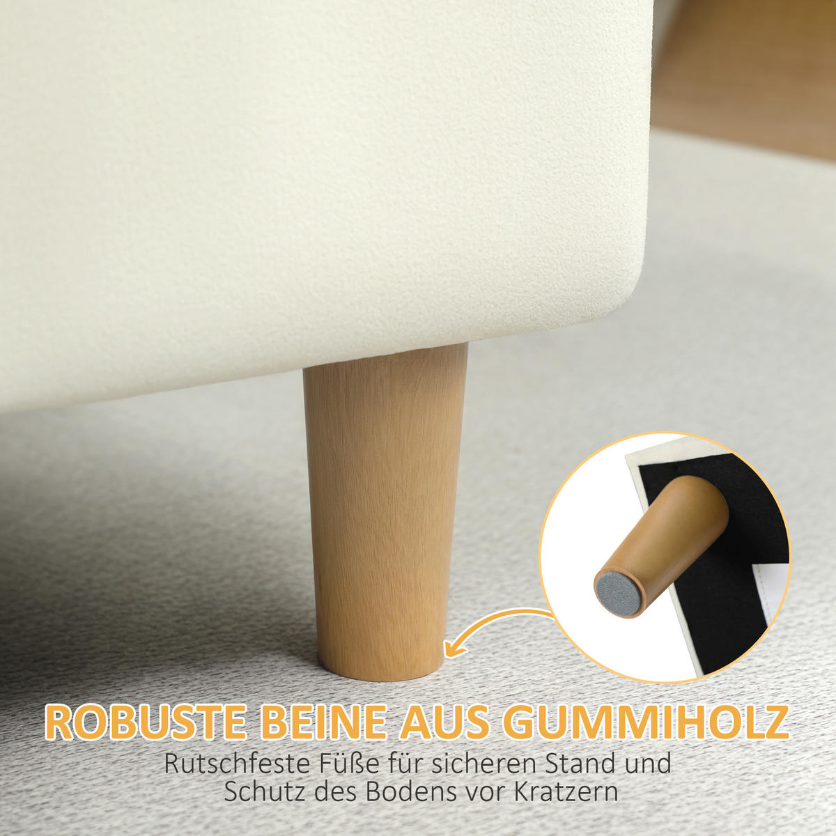 SITZBANK mit Stauraum Sitztruhe mit Samtoptik, Bettbank mit Holzbeine Creme - Creme/Naturfarben, Holz/Textil (50/43/115cm) - HOMCOM