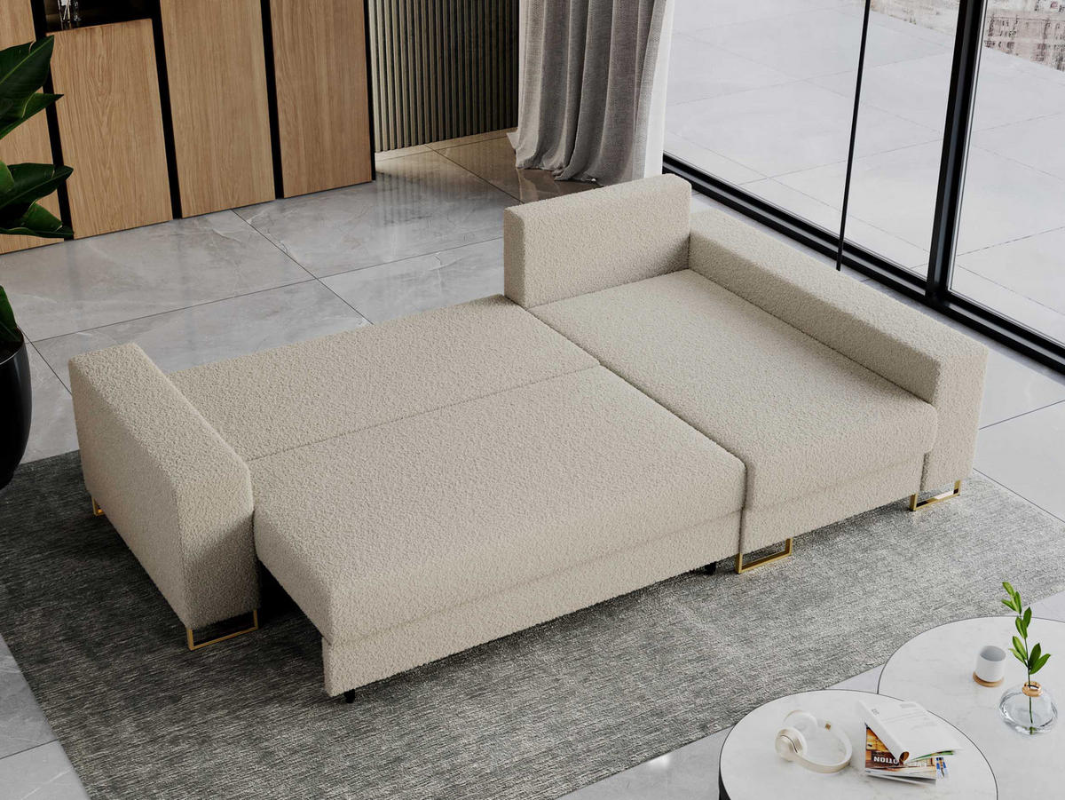 ECKSOFA Dorian Boucle Beige - Beige/Goldfarben, Textil/Metall (242/138cm) - MKS