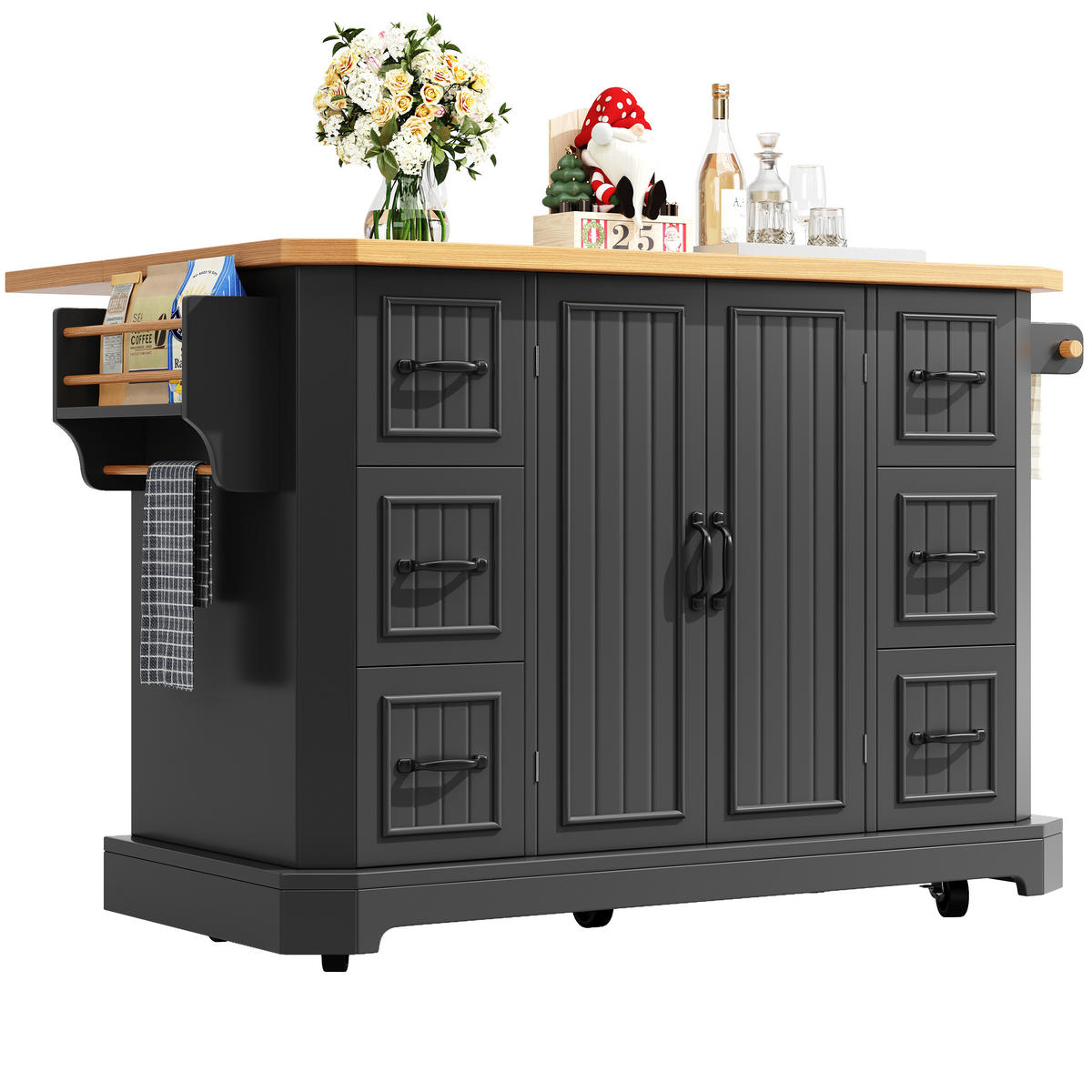 KÜCHENINSEL 120x75x91cm Schwarz mit 6 Schubladen & 2 Türen - Schwarz, Holzwerkstoff (120/91/75cm) - Modfu