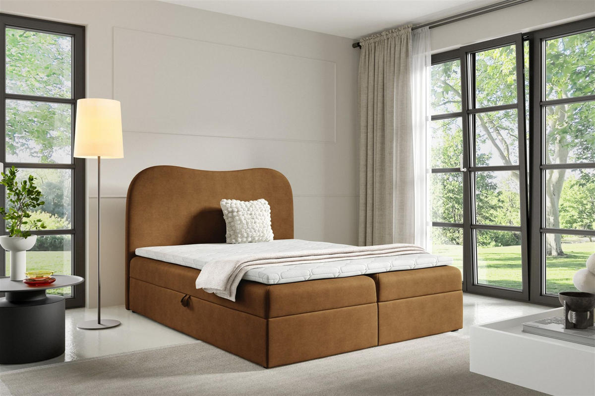 BOXBETT Darlin Prem.. überlänge - Goldfarben, Holzwerkstoff/Textil (200/220cm) - Fun Möbel