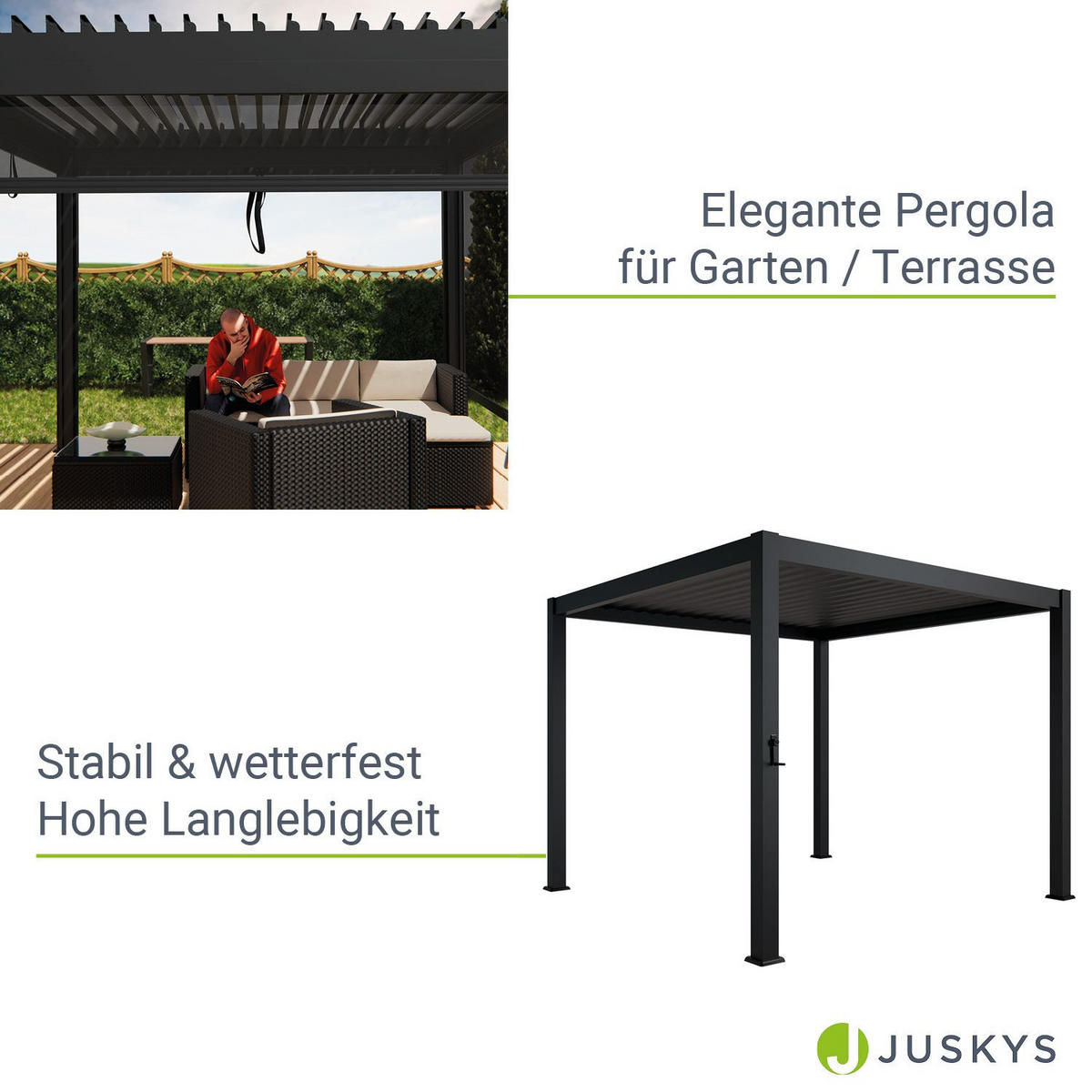 PERGOLA/ LAMELLENDACH Tahiti 3x3 m anthrazit - Anthrazit, Metall (300/240/300cm) - Juskys