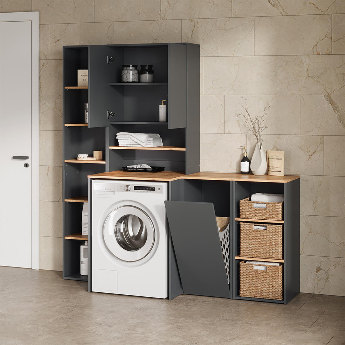 WASCHMASCHINENSCHRANK Paolina Anthrazit/Goldkraft Eiche 40.2 x 88.2 cm - Anthrazit/Eiche Wotan, Holzwerkstoff (40.2/88.2/40.5cm) - Livinity®