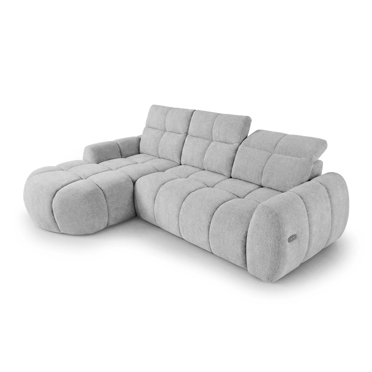 ECKSOFA Sorel Mini mit Automatisch verstellbarer Sitztiefe und Kopfstützen, links, Hellgrau - Hellgrau, Textil (190/275cm) - Beautysofa