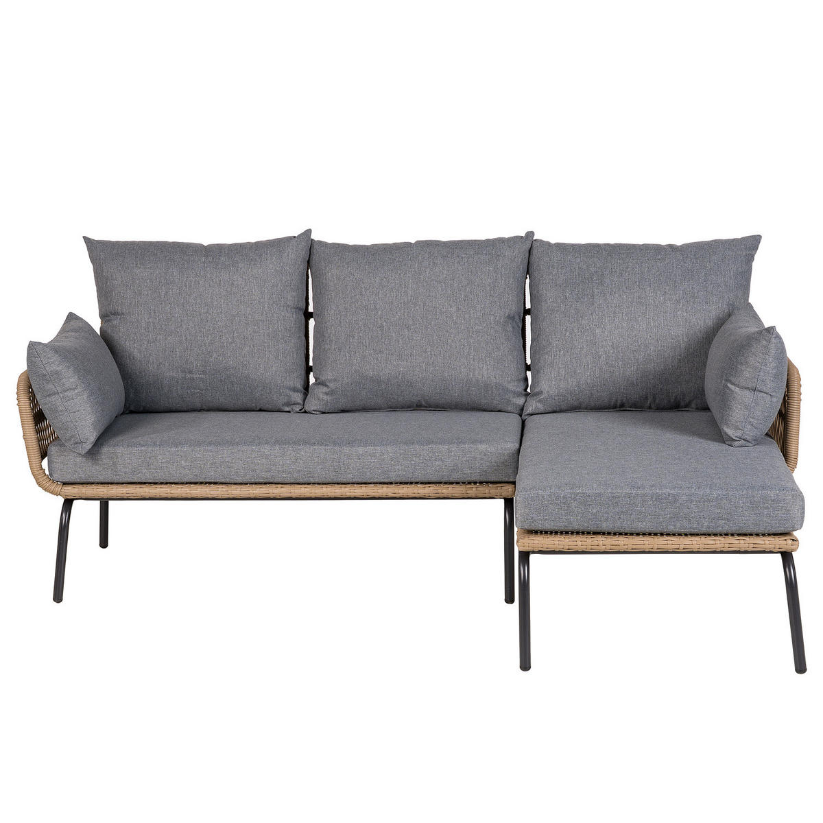 LOUNGESET - Polyrattan / Polyester - Beige / Grau - 3-teilig - Schwarz/Grau, Glas/Kunststoff - home24