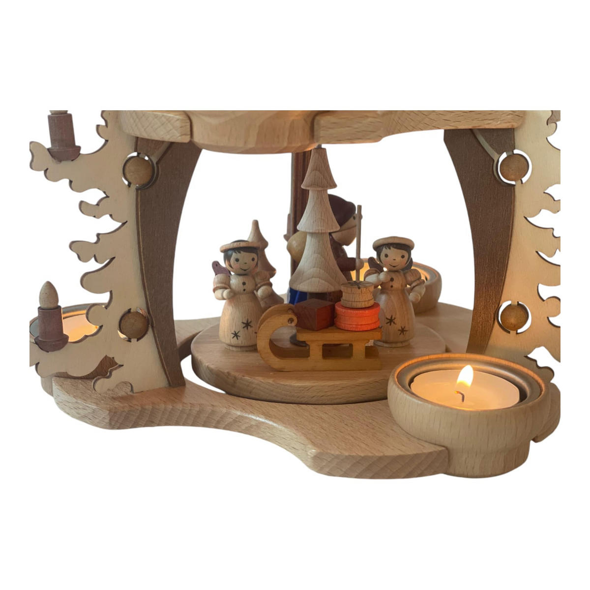 PYRAMIDE 2-stöckig Bescherung für 6 Teelichter 26/26/35 cm - Multicolor, Holz (26/35/26cm)