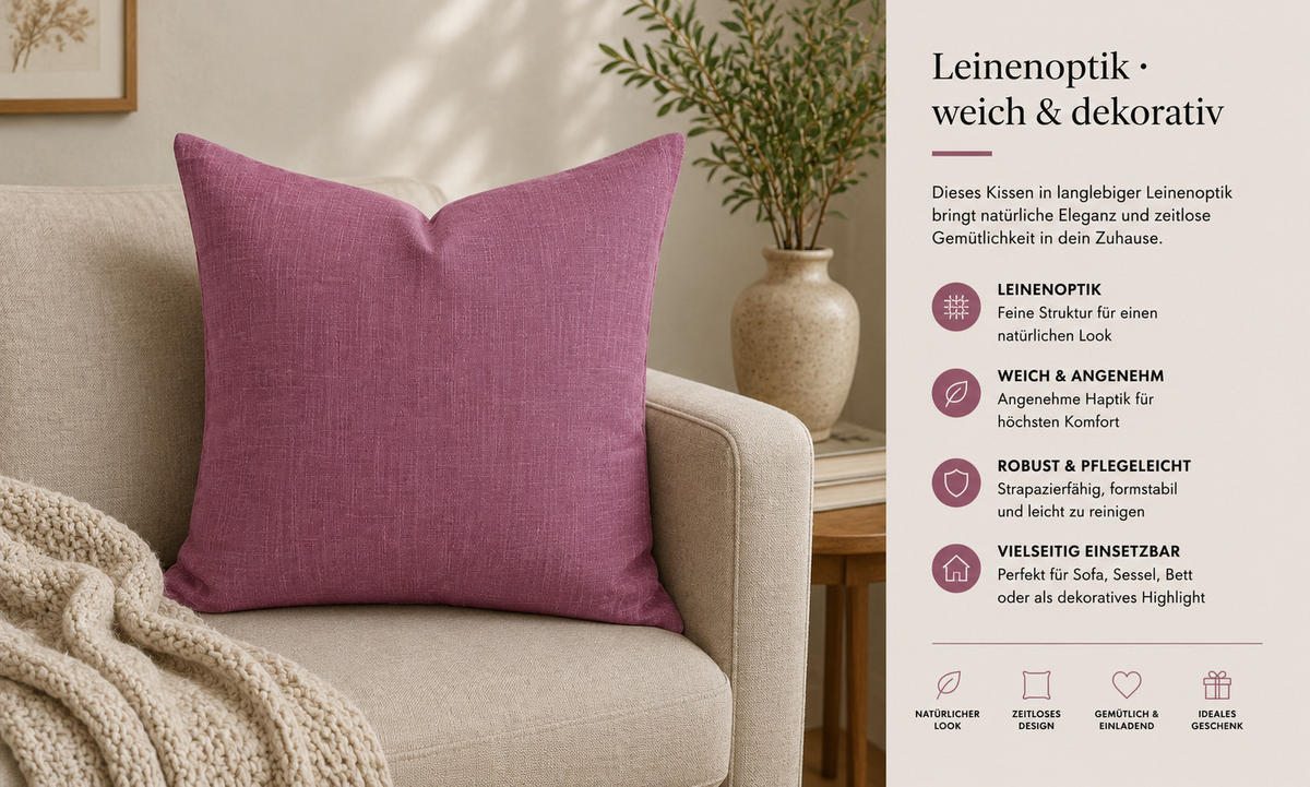 KISSENBEZUG Leinenoptik 50/50 cm Flieder - Flieder, Textil (50/50cm) - TiborTex
