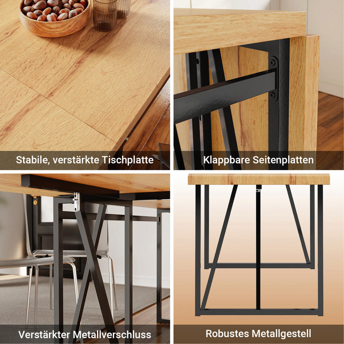 ROZKLADACÍ barový stôl s kovovou podnožou - prírodná farba, kov/drevo (65/200/76cm) - SoBuy