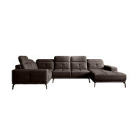 WOHNLANDSCHAFT mit Sitztiefenverstellung, wasserabweisender Nube-Stoff der Spitzenklasse - Dunkelbraun/Schwarz, Textil/Metall (350/77/210cm) - Eltap