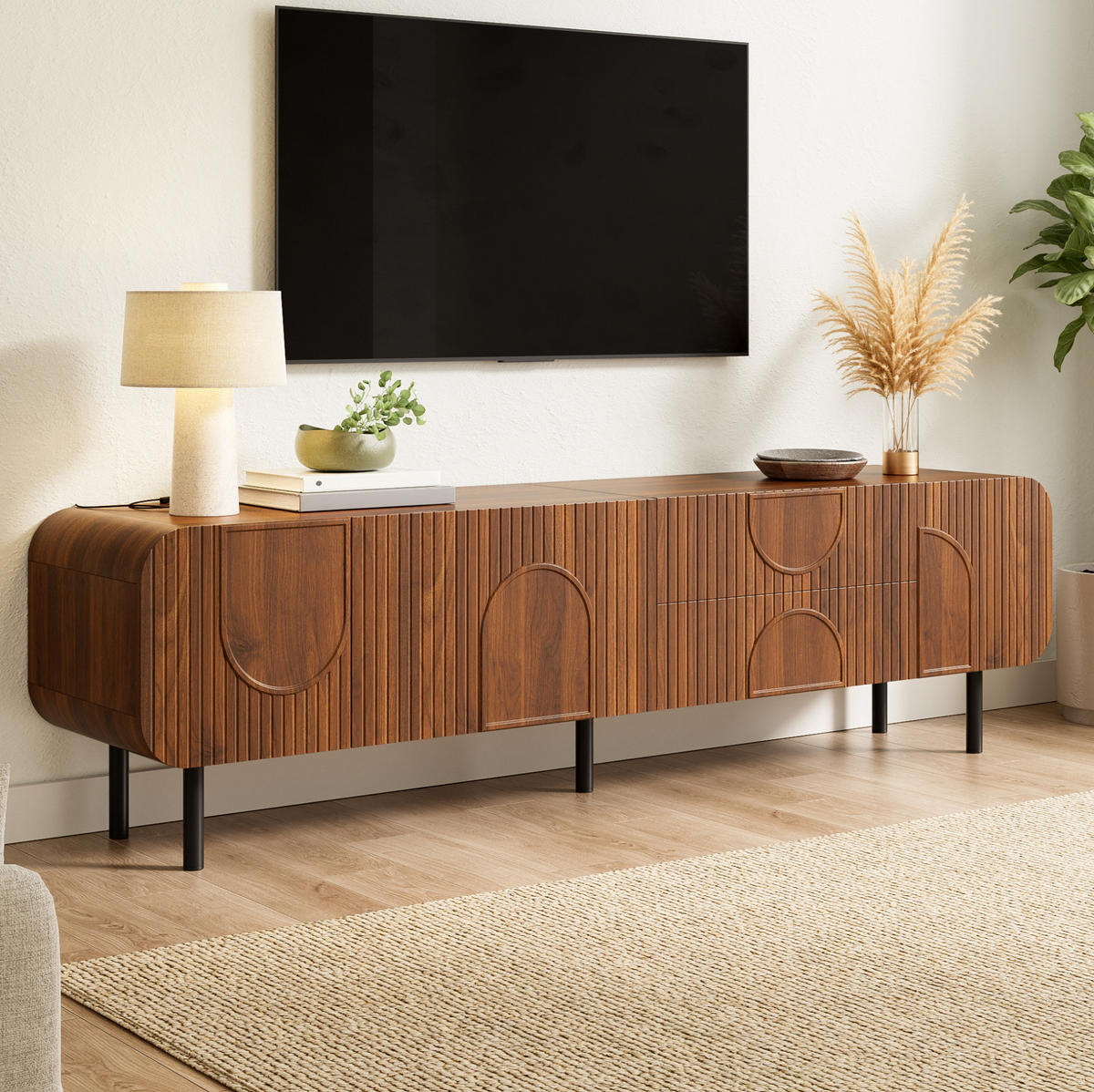 TV-ELEMENT mit 3 Türen und 2 Schubladen 180 cm MDF Nussbaum - Braun, Holzwerkstoff (40/47.5/180cm) - Beauniv