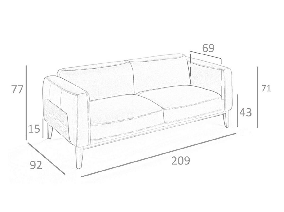SOFA 3-SITZER Weiß Walnuss 209/92/77 cm - Walnussfarben/Weiß, Leder (209/77/92cm) - ANGEL CERDA
