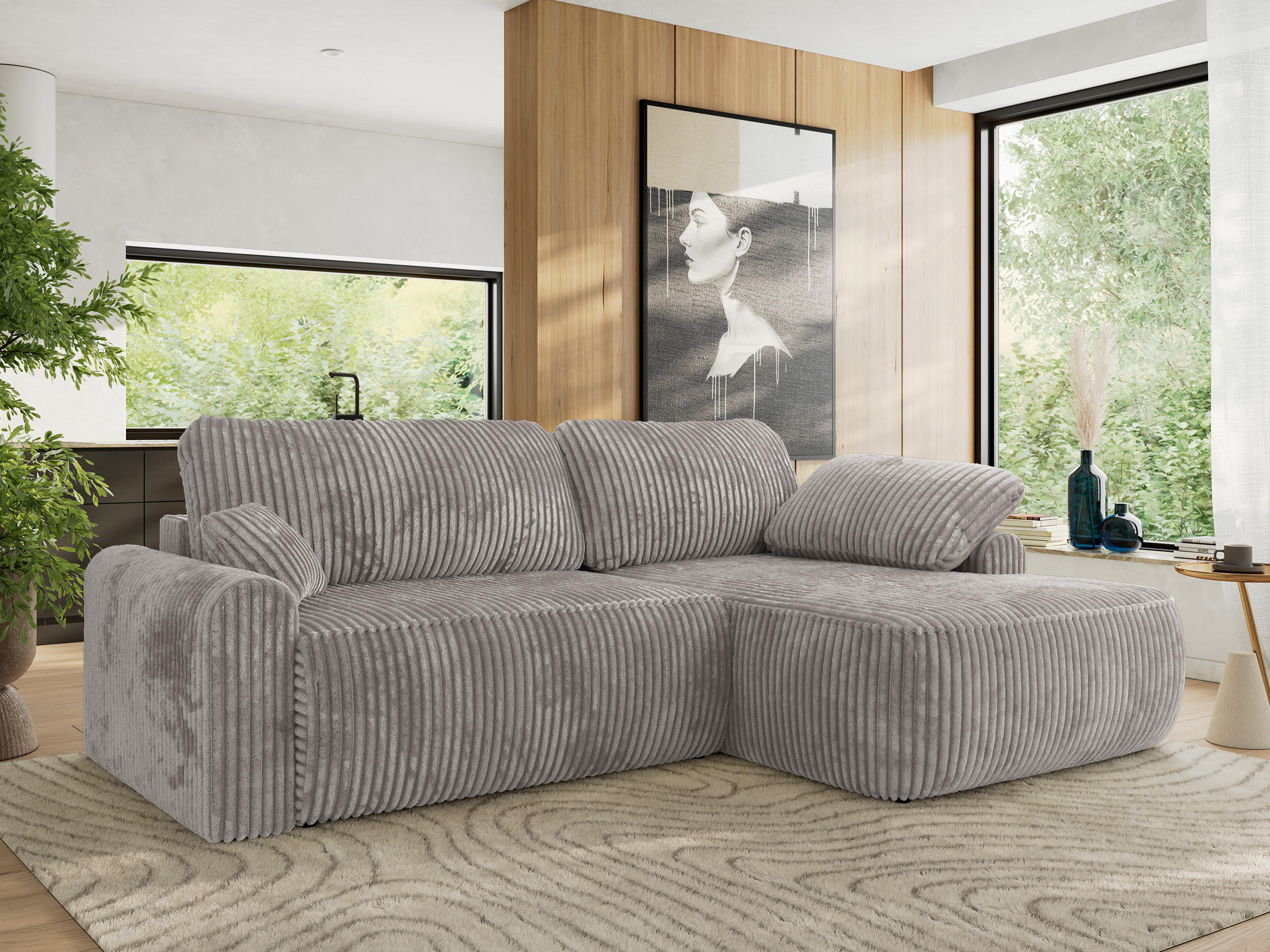 ECKSCHLAFSOFA CUBO L Grau Cord - rechts - Schwarz/Grau, Kunststoff/Textil (187/273cm) - MKS