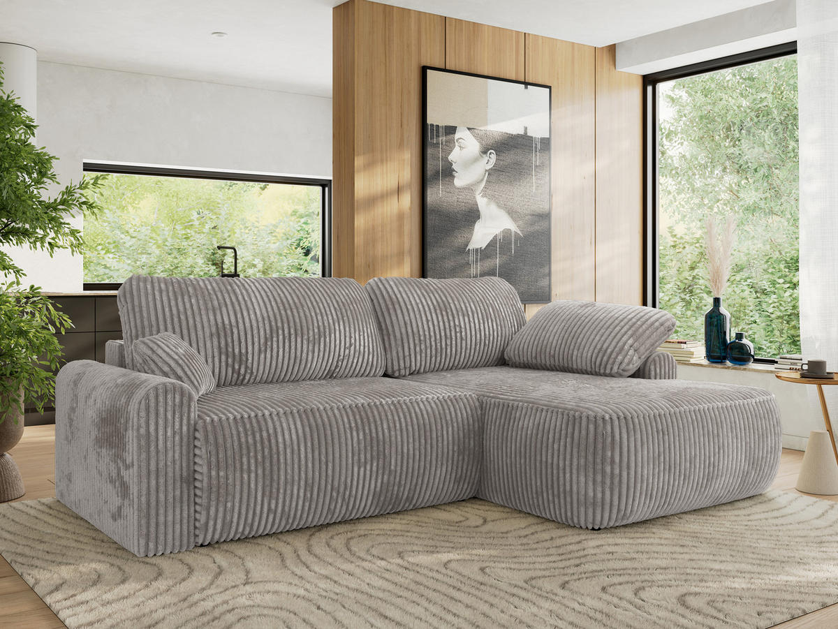 ECKSCHLAFSOFA CUBO L Grau Cord - rechts - Schwarz/Grau, Kunststoff/Textil (187/273cm) - MKS