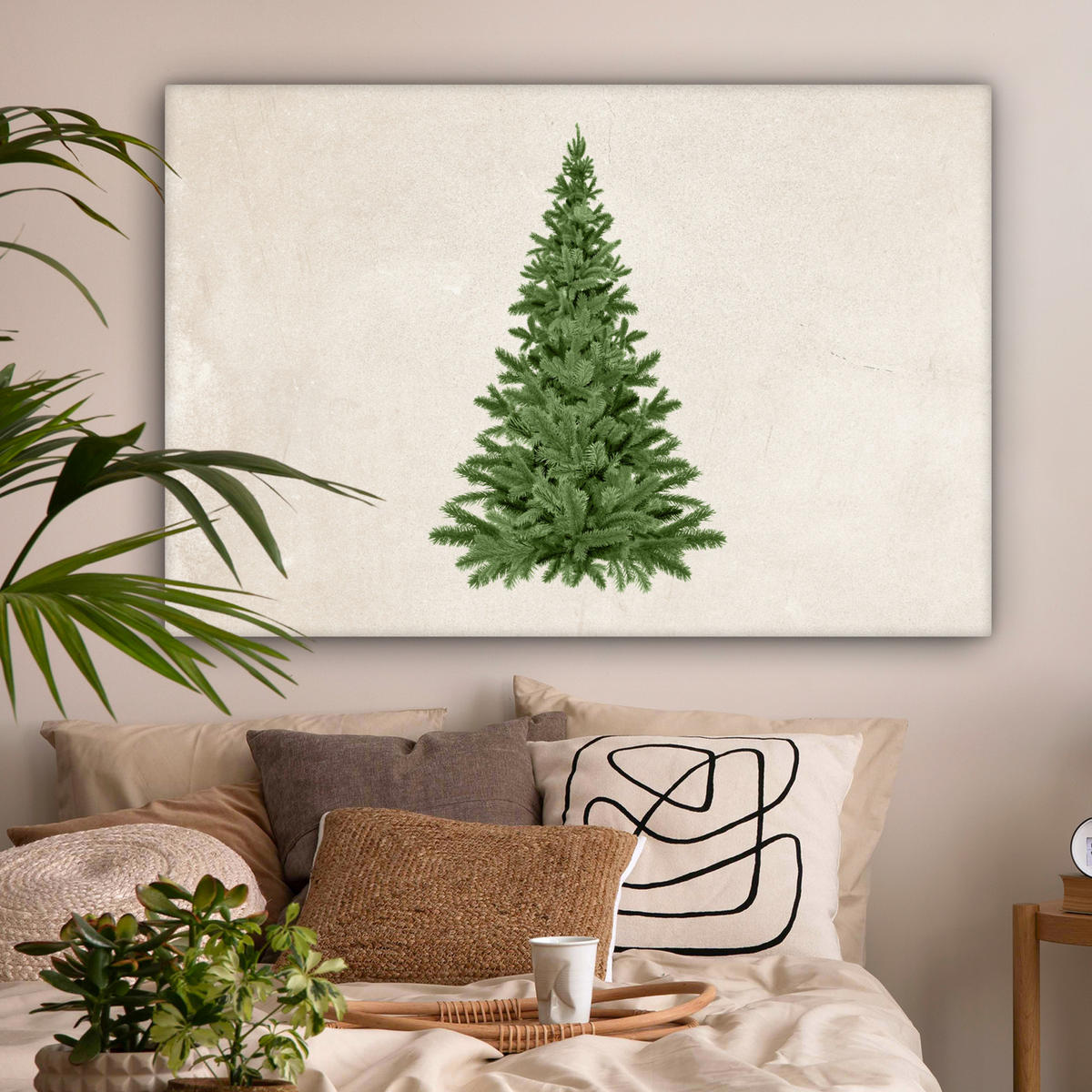 LEINWANDBILD Weihnachtsbaum - Grün - Weihnachten - Feiertage Groß 140x90 cm - Olivgrün, Textil (140/90cm) - MuchoWow