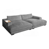 BIG SOFA XL MIT TABLETT NATUR MADELINE Grau Cord - Schwarz/Grau, Kunststoff/Textil (290/85/190cm) - KAWOLA