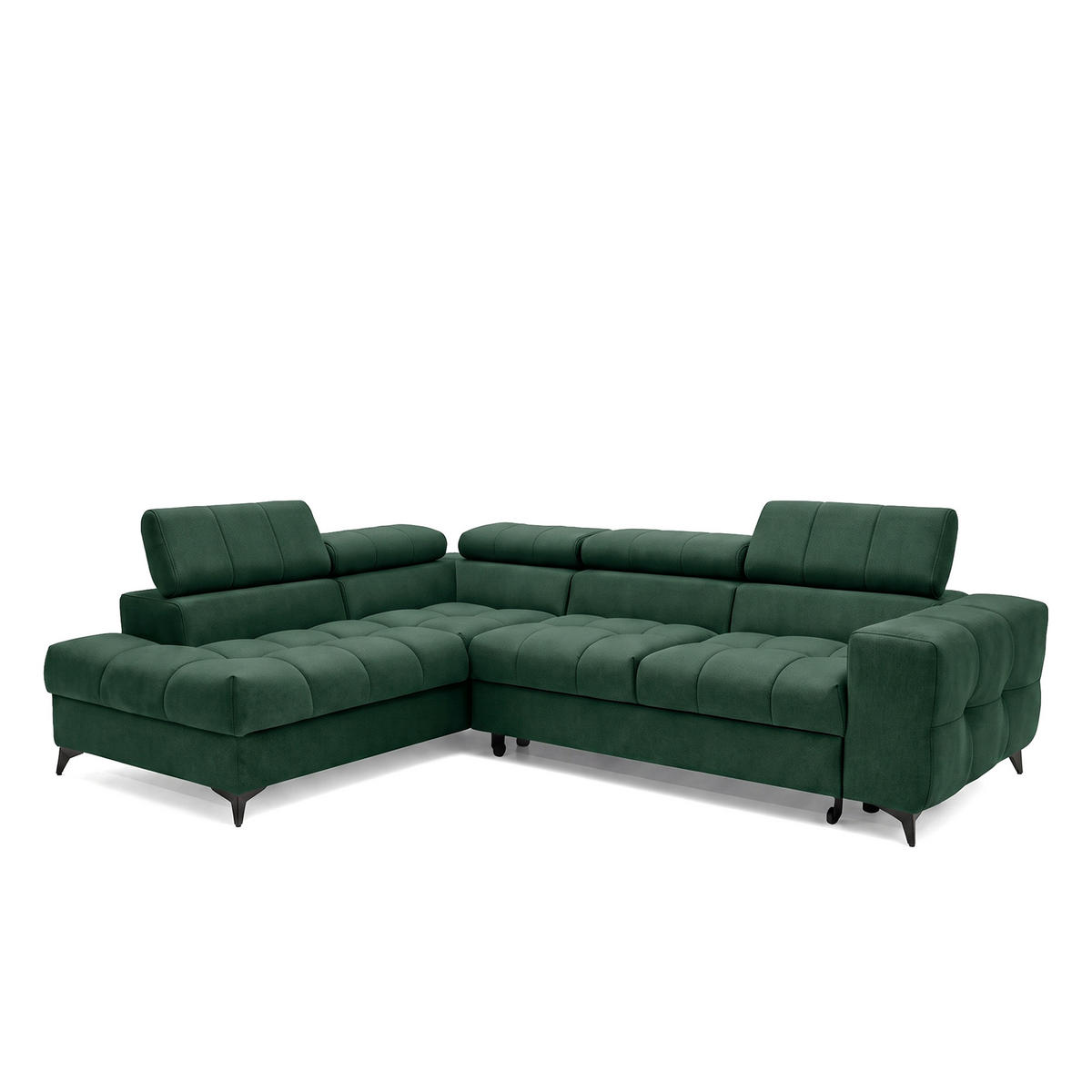 ECKSOFA PUDDING L Links mit Schlaffunktion 125x195 Velours Grün - Schwarz/Grün, Holz/Textil (203/275cm) - Muffo