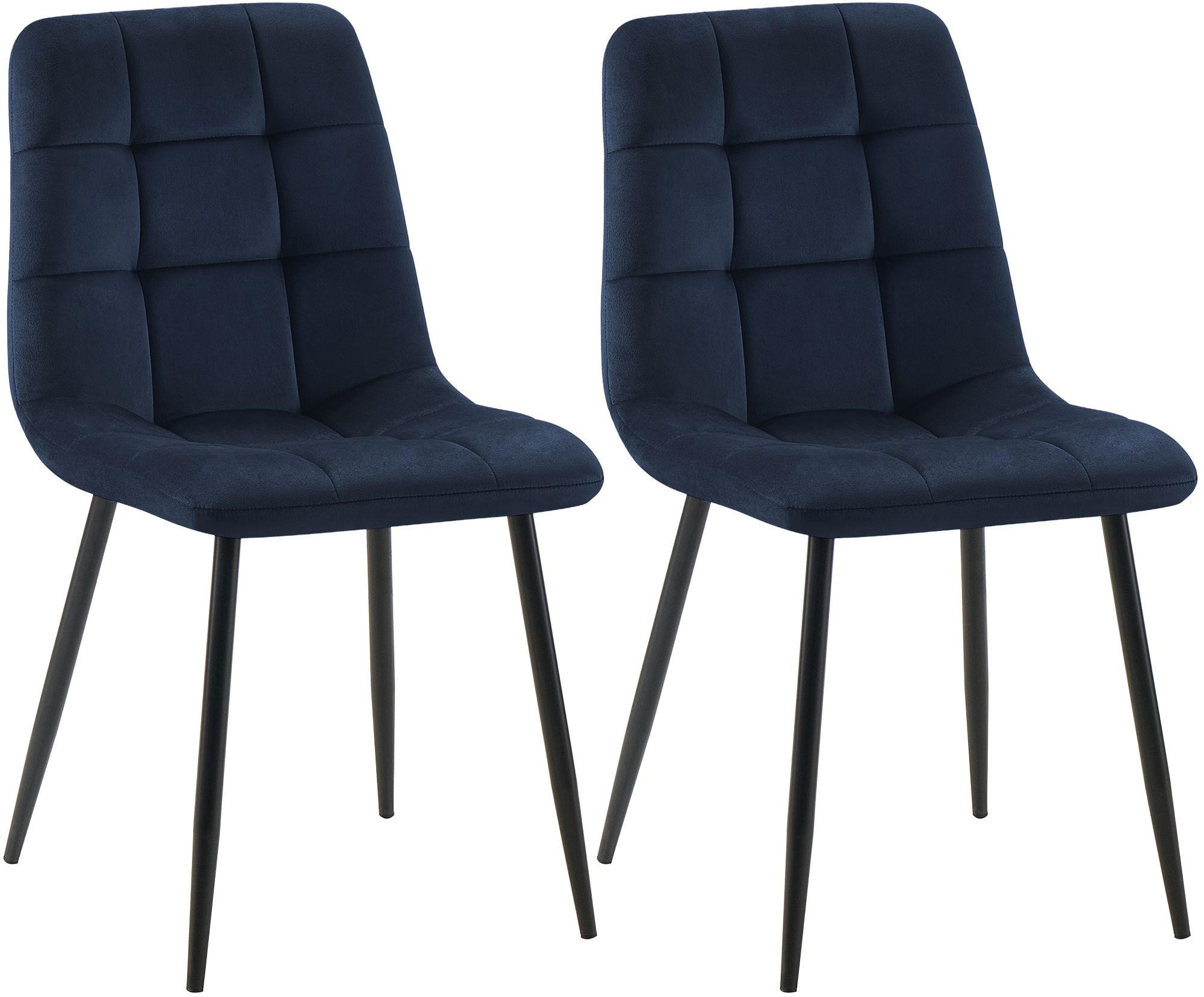 STUHL 2er Set Samt Blau - Blau/Schwarz, Textil/Metall (45/84/55cm) - CLP