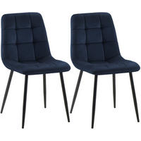 STUHL 2 Samt Blau - Blau/Schwarz, Textil/Metall (45/84/55cm) - CLP