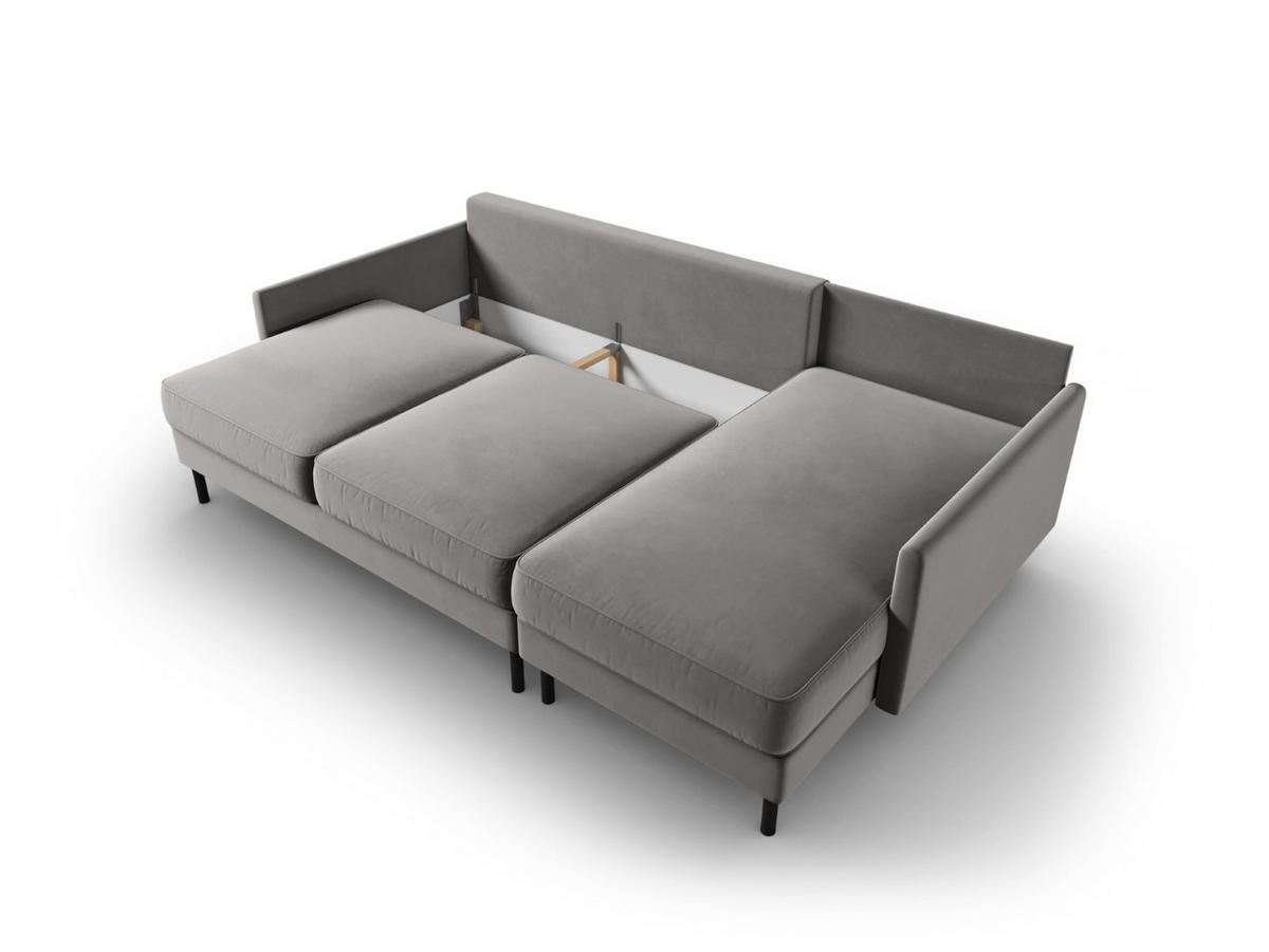 AUSKLAPPBARES-ECKSOFA rechts mit Container Scott aus Samt hellgrau 5 Sitzplätze - Hellgrau, Textil (142/212cm) - Micadoni