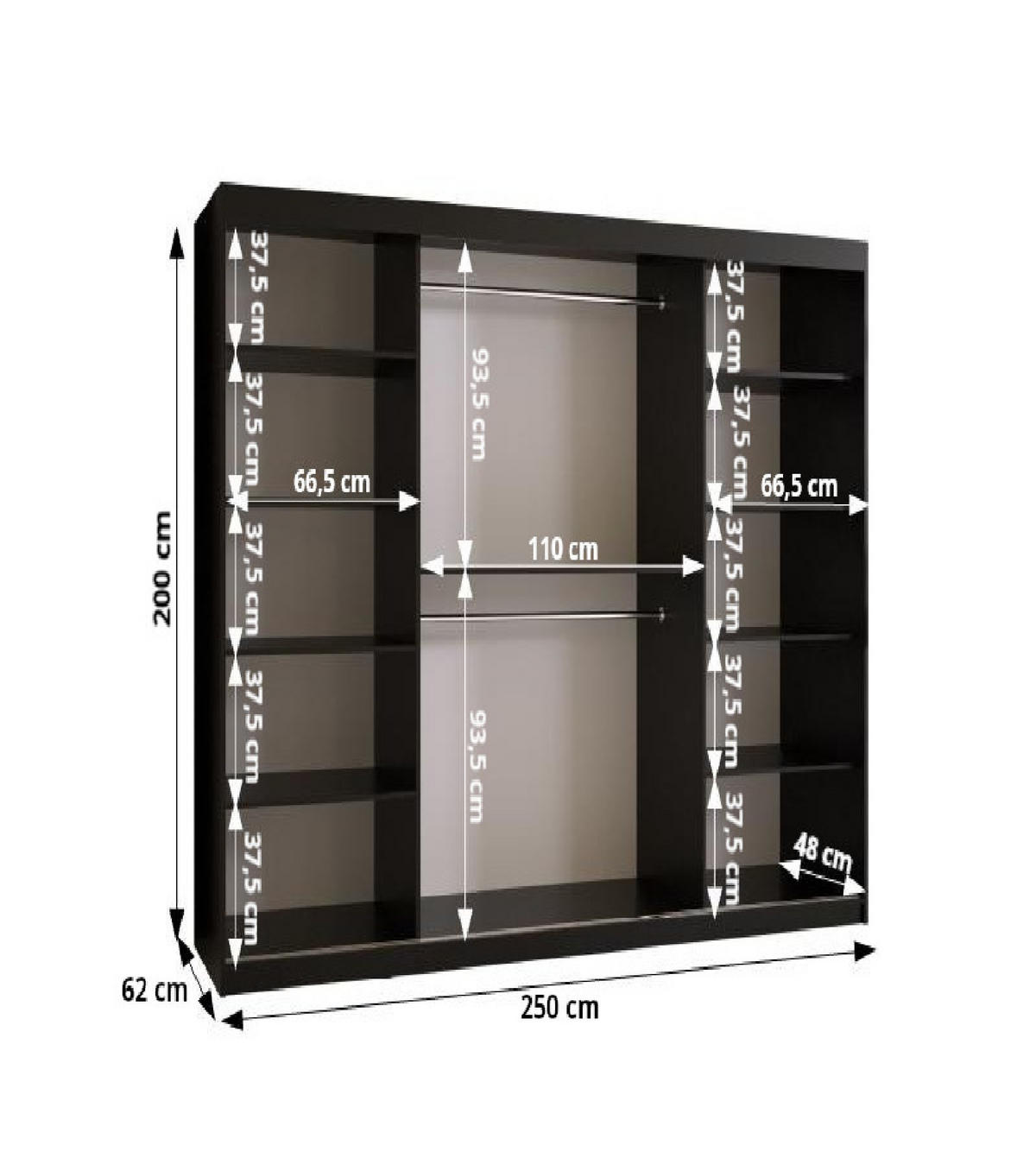 SCHWEBETÜRENSCHRANK 200/250/62 3-türig - Goldfarben/Schwarz, Holz/Kunststoff (250/200/62cm) - MÖBEL KRYSPOL