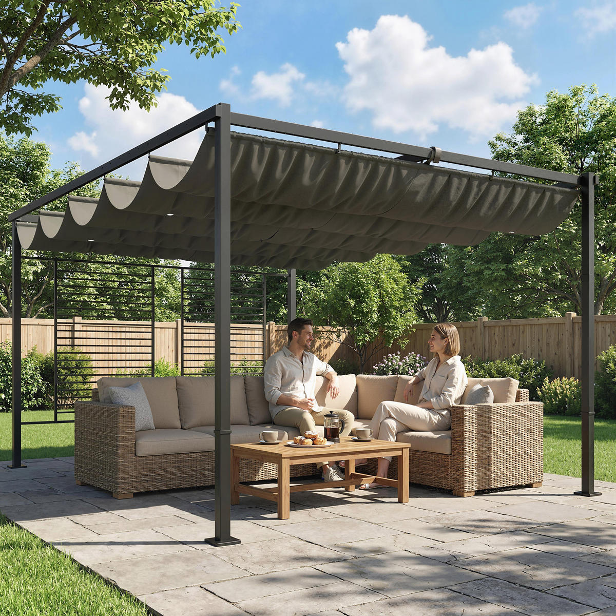 PERGOLA Stahl Polyester Dunkelgrau - Dunkelgrau/Schwarz, Textil/Metall (297/220/387cm) - Outsunny