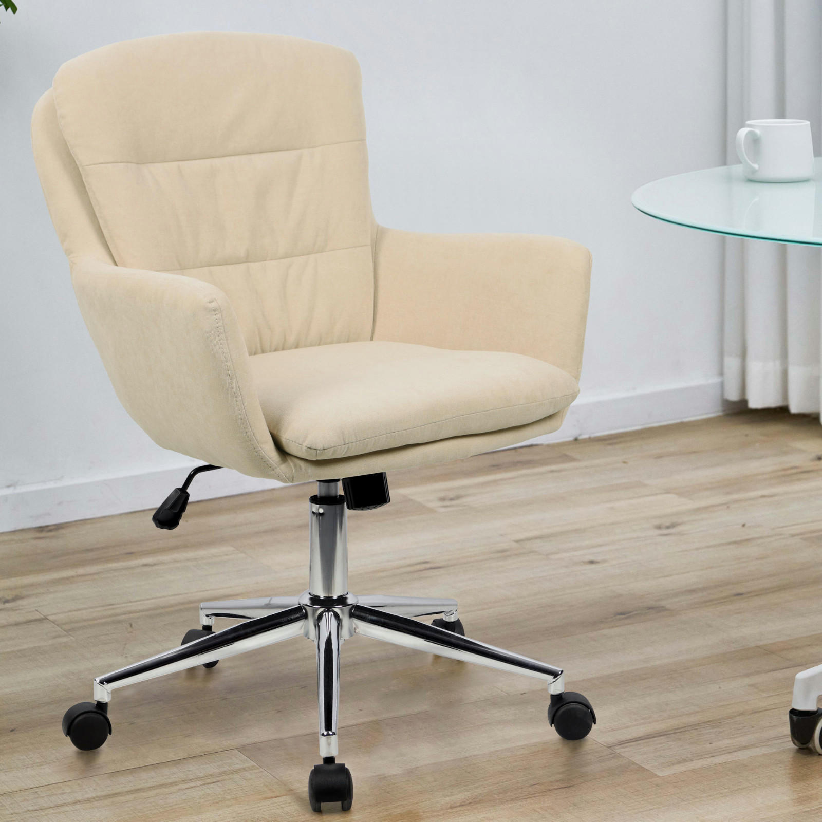 BÜROSTUHL Marte Drehstuhl höhenverstellbar Stoffbezug mit Rollen Beige - Beige, Textil (60/84/60cm) - SVITA