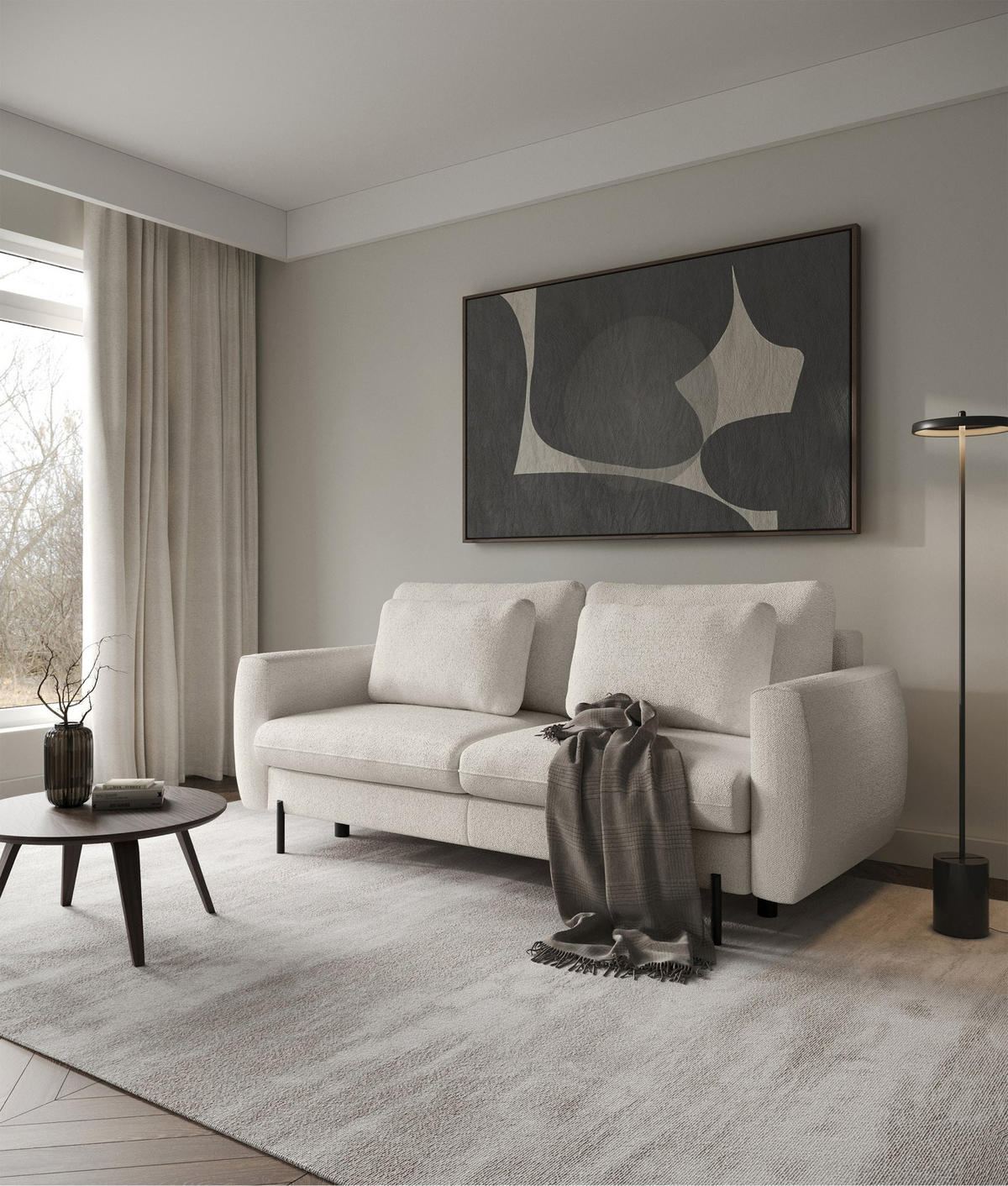 SOFA Rane Cremeweiß mit Schlaffunktion - Creme/Schwarz, Textil/Metall (236/90/102cm) - Selsey