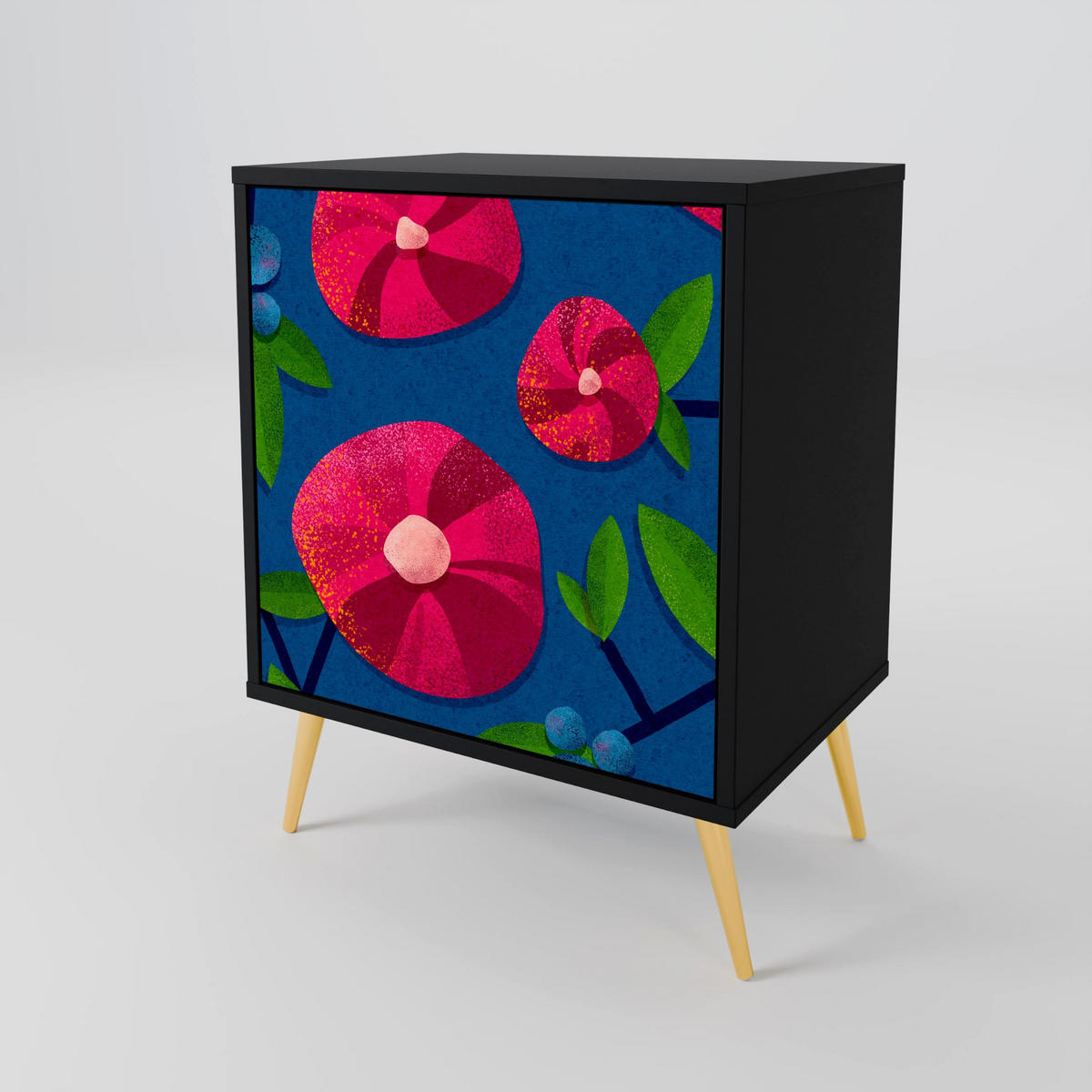 SIDEBOARD SPRING THOUGHTS, Schwarz, 57,5x42x72,5 cm, Schwarze Metallfüße - Multicolor/Schwarz, Holzwerkstoff/Metall (57.5/72.5/42cm) - SpaceRebels