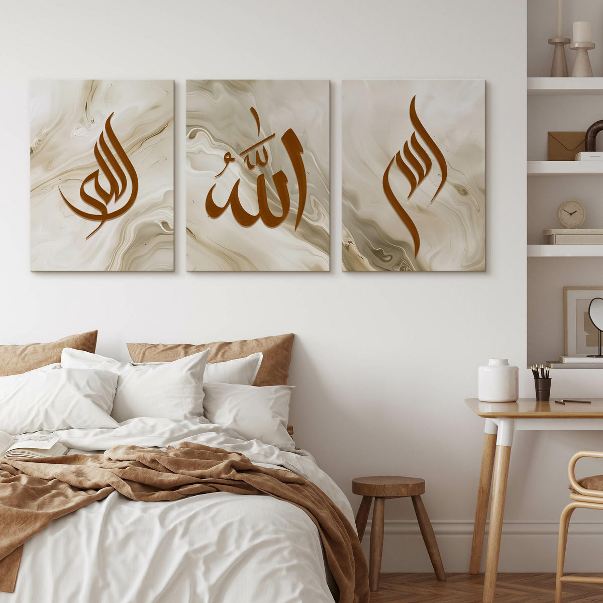 LEINWANDBILDER 3-es Set Marmor Symbole - Beige/Weiß, Textil (90/40cm) - Muralo