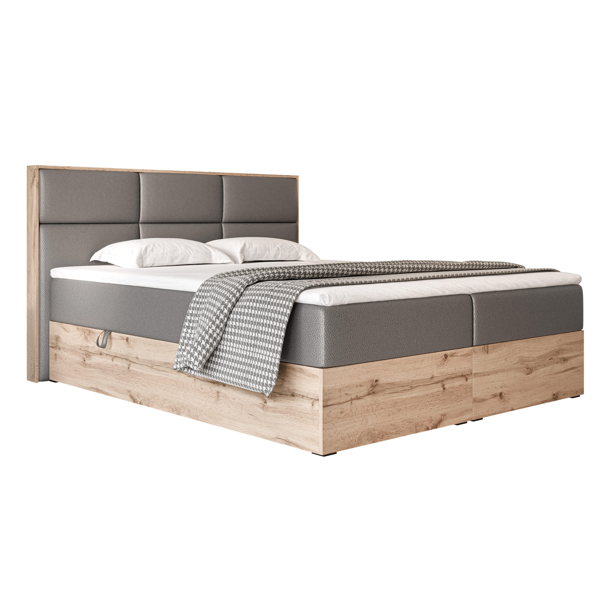 BOXBETT LAVIO 200/200 cm, in Grau, mit Matratze und Topper - Grau, Holzwerkstoff/Textil (200/200cm) - Idohome