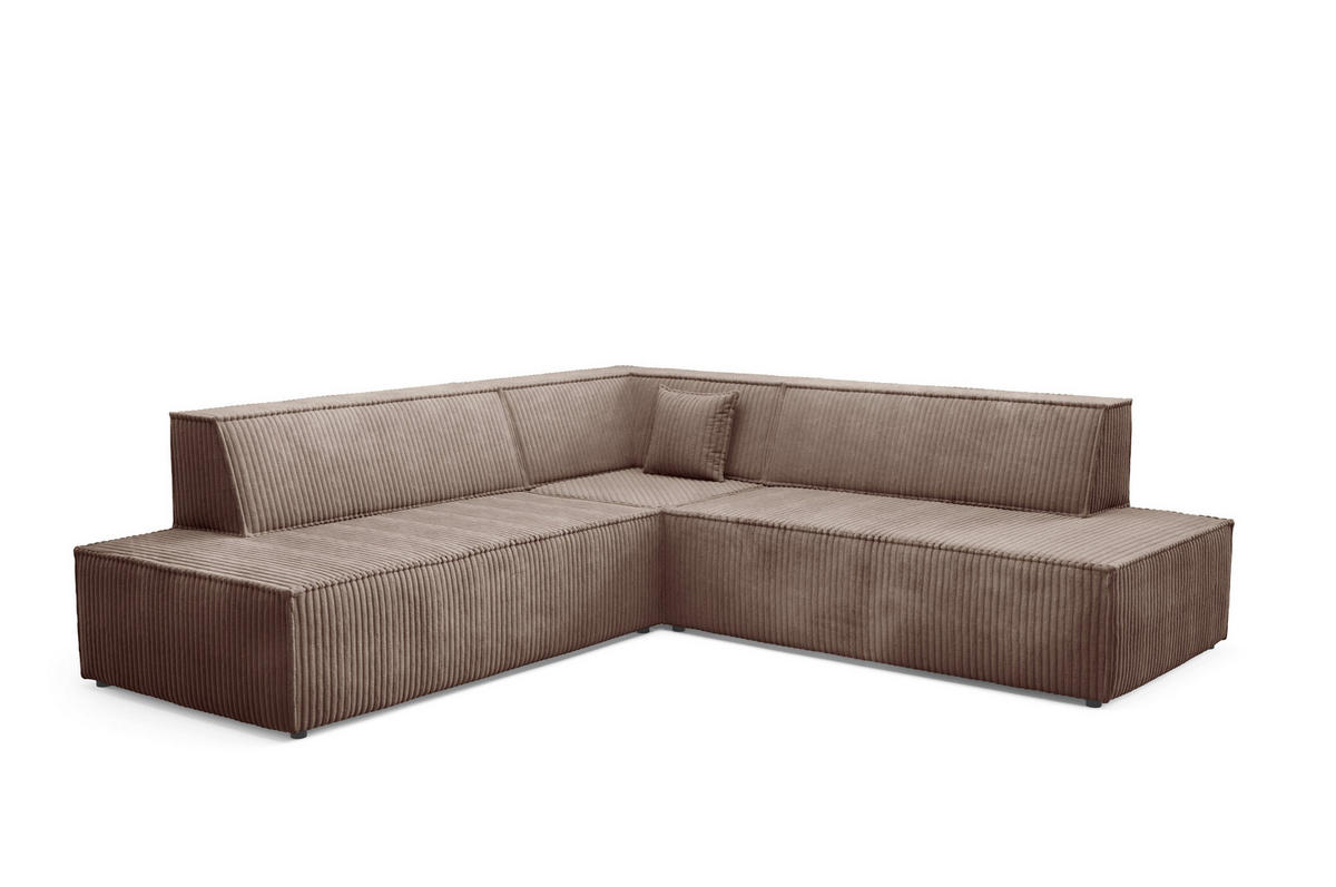 ECKSOFA TESSO II L-S Braun Kordstoff mit Schlaffunktion - Braun, Holz (254/254cm) - MASSENO