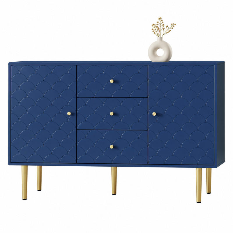 KOMMODE mit 2 Türen und 3 Schubladen 120 x 40 x 83 cm Marineblau - Blau, Metall (40/83/120cm) - Meubliv