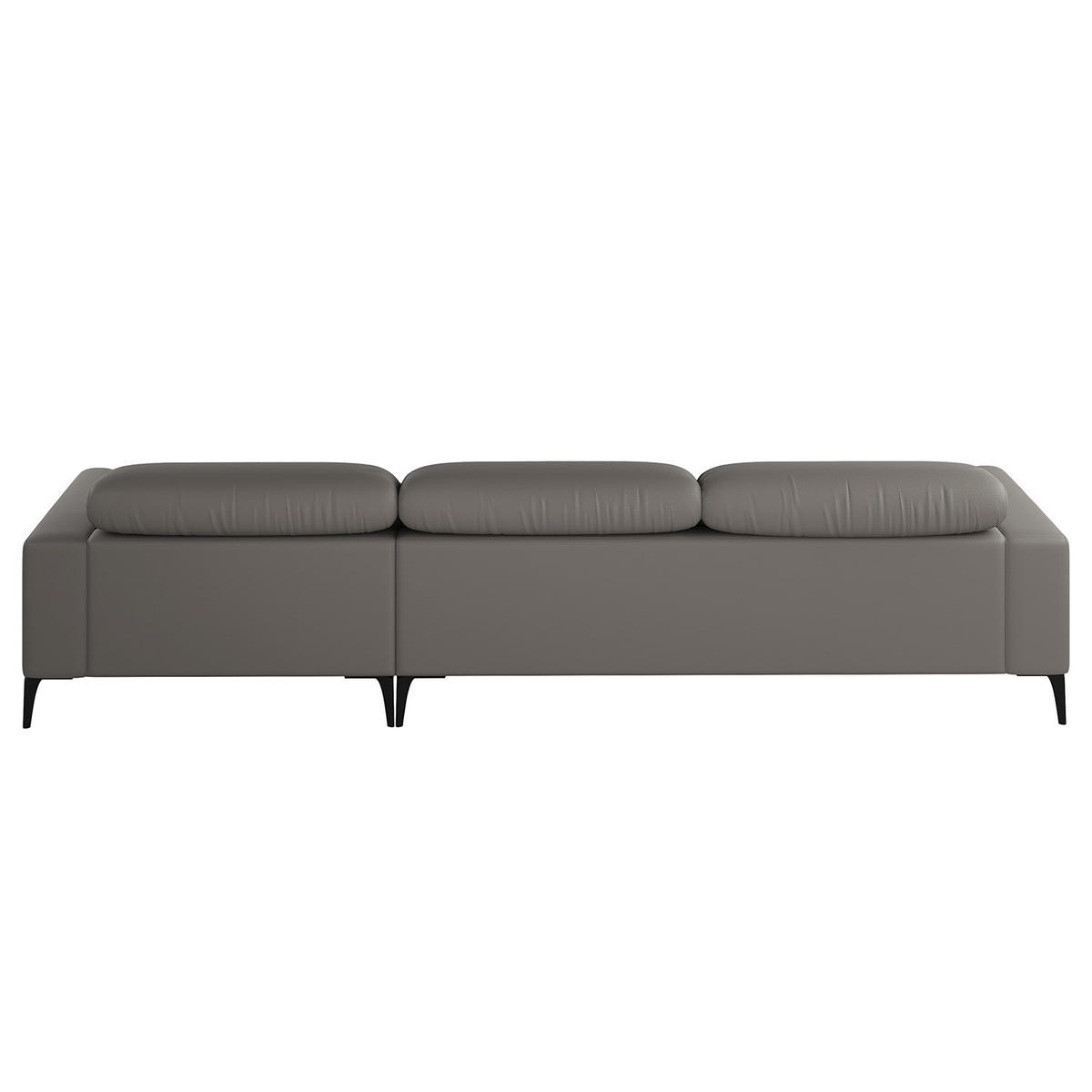ECKSOFA mit Longchair - Schwarz/Grau, Leder/Metall (328/180cm) - home24
