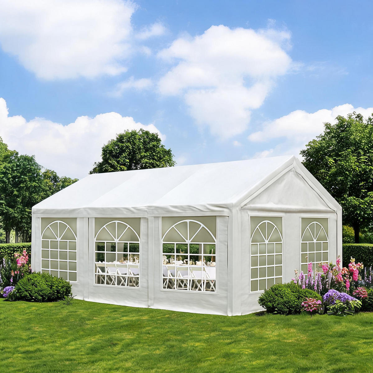 DACHPLANE Livingston - Zeltabdeckung für 4x8 Meter, PE weiss 180g/m². BxTxH: 800x400x310 cm - Weiß, Kunststoff (800/0.3/400cm) - TPFGarden