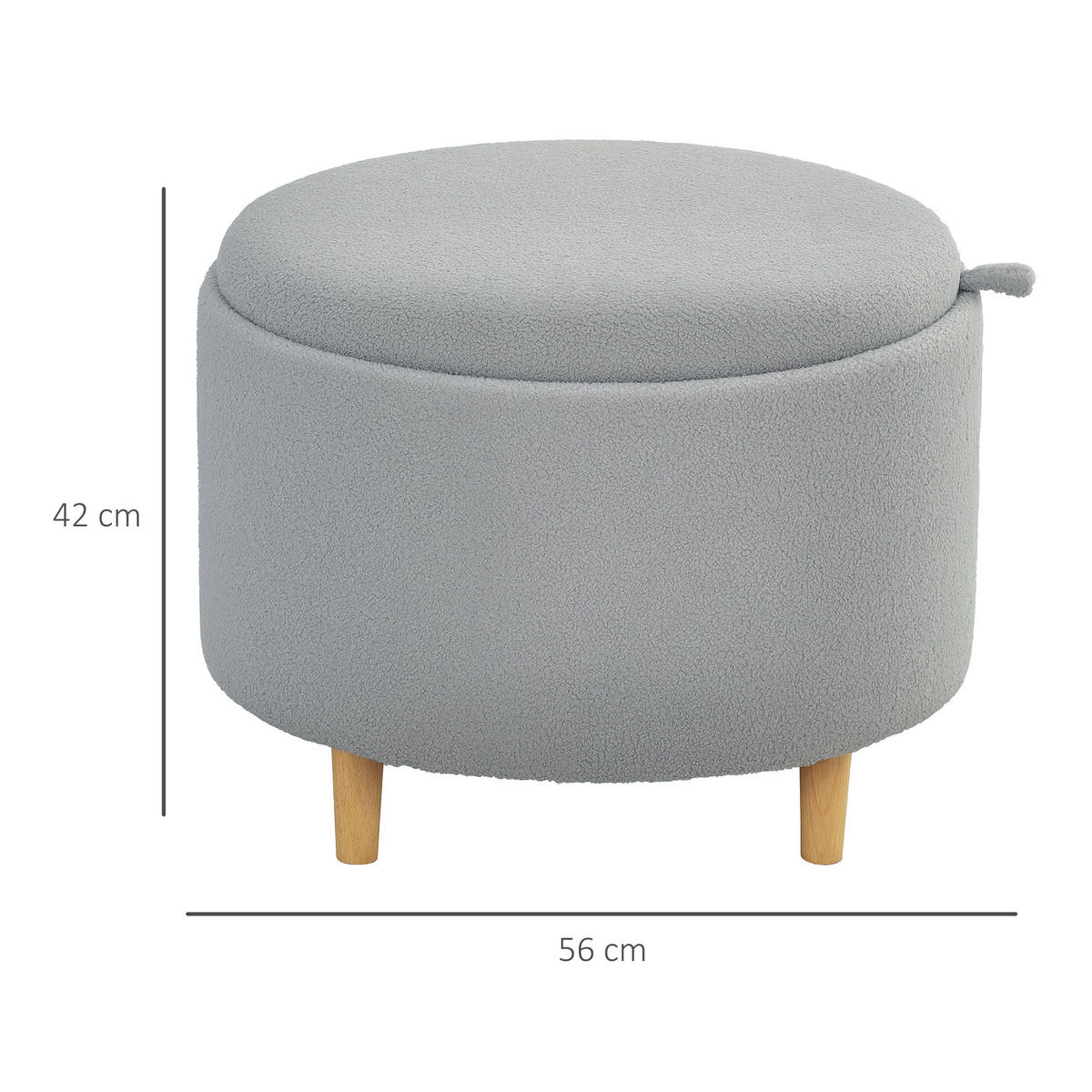 SITZHOCKER Ottomane mit Stauraum Runder Polsterhocker mit Klappdeckel, Grau - Naturfarben/Grau, Eichenholz/Kunststoff (56/42/56cm) - HOMCOM