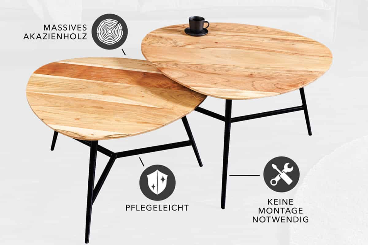 COUCHTISCH BEAUTY BY NATURE Akazie quadratisch Natur 70cm - Schwarz/Braun, Holz/Metall (70/70/42cm) - riess-ambiente