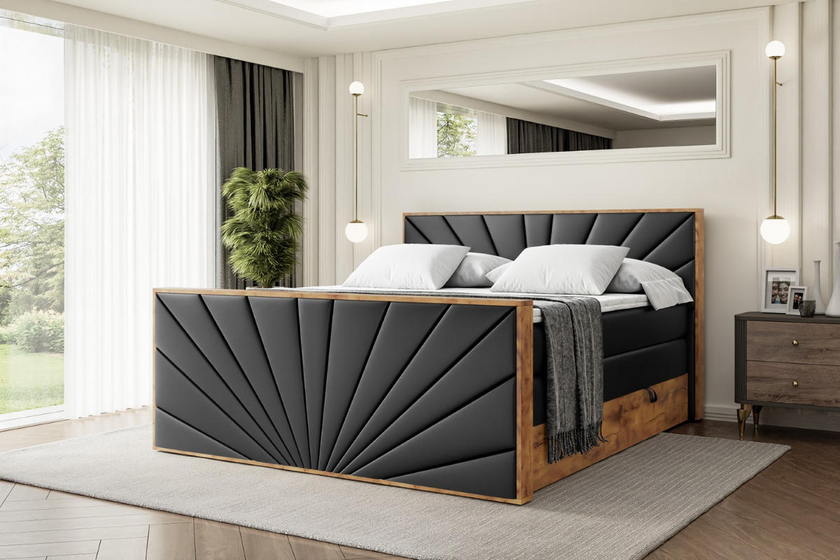 BOXSPRINGBETT mit Matratze H3|H4 und Lattenrost - LOLLI6-Z KING-160x200 - Schwarz Kunstleder - Schwarz, Holzwerkstoff (160/200cm) - ALTDECOR
