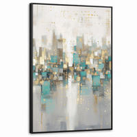 LEINWAND Bilder mit Rahmen - Abstrakt - Blöcke - Gold - Skyline - 80x120 - Beige, Textil (80/120cm) - MuchoWow