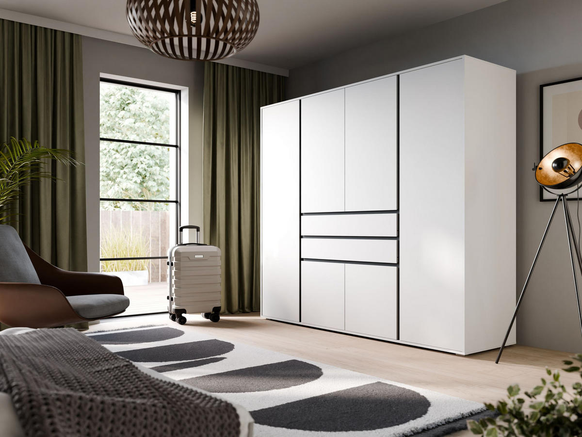 KLEIDERSCHRANK 4-türig FALUN (B/H/T: ca. 197/194/56 cm) in weiß/weiß - Weiß, Holzwerkstoff (197/194/56cm)