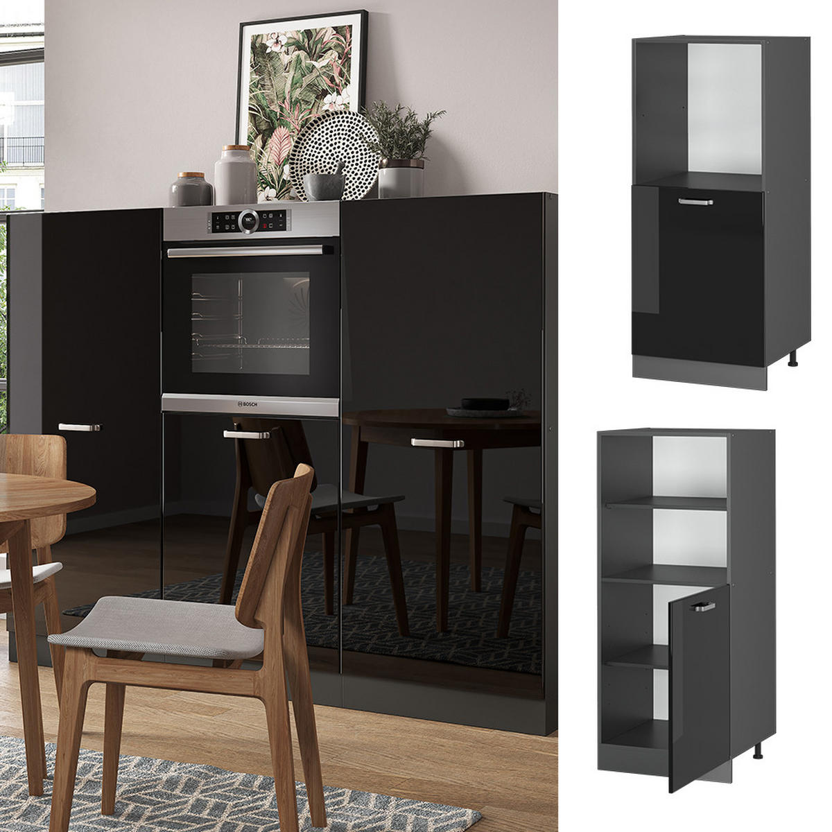 SKŘÍŇKA NA VESTAVĚNOU TROUBU R-Line Černý vysoký lesk 60 cm - antracitová/vysoce lesklá černá, kompozitní dřevo (60/143/57cm) - Vicco