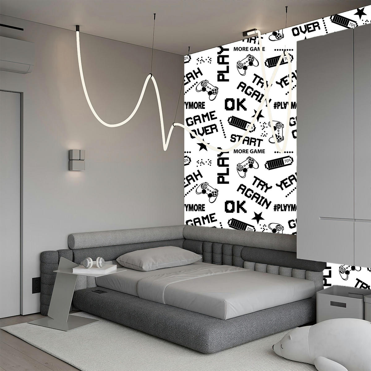 VLIESTAPETE Gaming-Schriftzüge Game Over – Schwarz, Weiß – 50x1000 cm - Schwarz/Weiß, Papier (50/1000cm) - Muralo